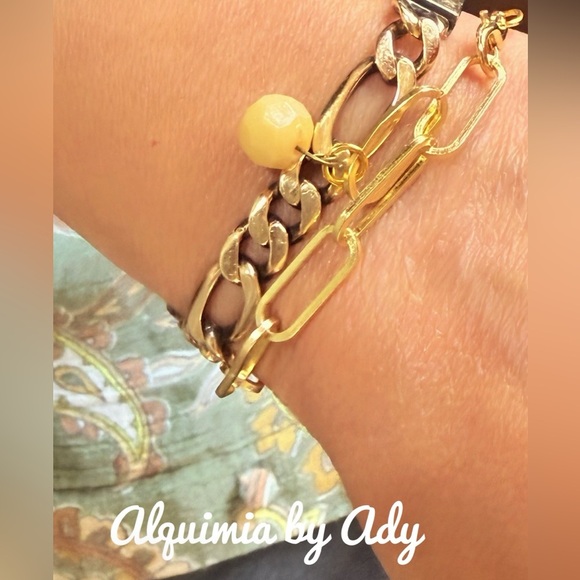 Gold and Green turquoise Cross Charm Bracelet - Picture 3 of 3